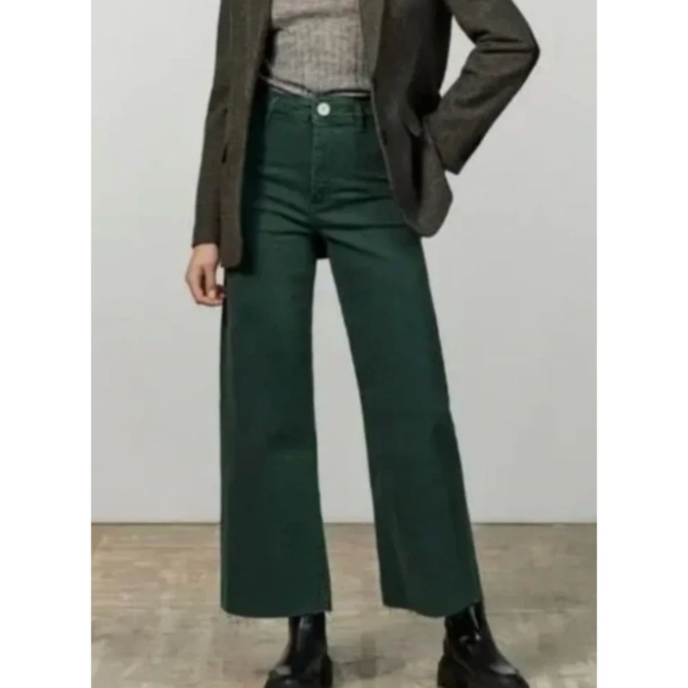 Zara High Waisted Wide Leg Pants in Forest Green sz 10